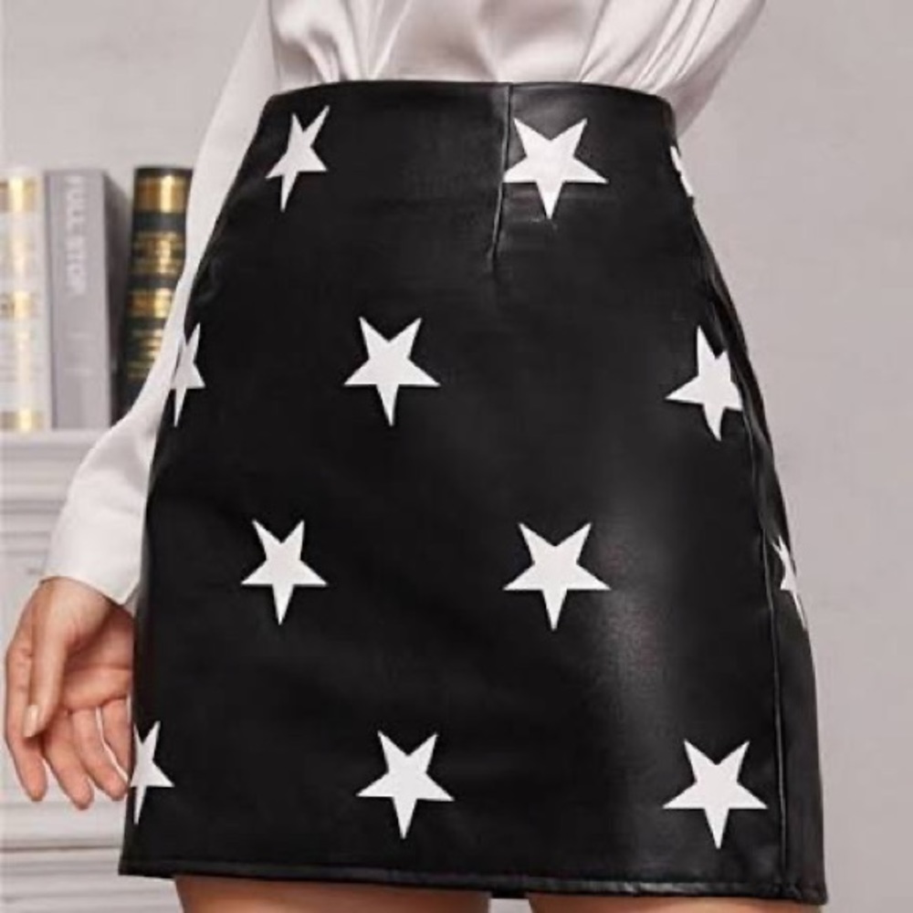 Nasty Gal Faux Leather Black Star Mini Skirt